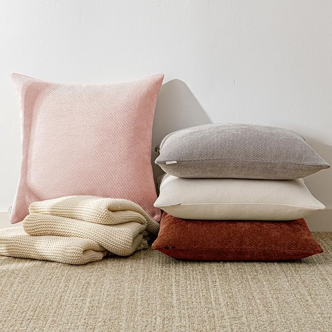 a moment Pack of 2 Decorative Chenille Throw Pillow Covers with Twill Cushion Covers for Sofa Living Room Couch Bed 18x18 Inch Light Pink