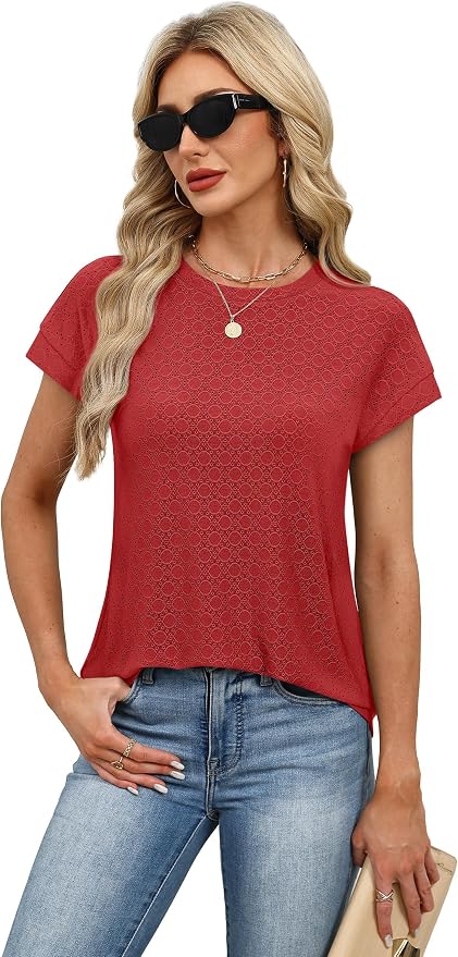 Alaroo Womens Summer Tops Short Sleeve Shirts Crew Neck Tshirt Cute Trendy Tunic Blouses (S-3XL)