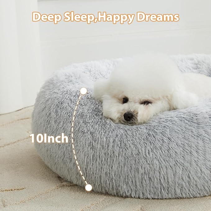 WNPETHOME Calming Dog Bed Cat Bed Donut, Faux Fur Pet Bed Self-Warming Donut Cuddler, Comfortable Round Plush Dog Beds