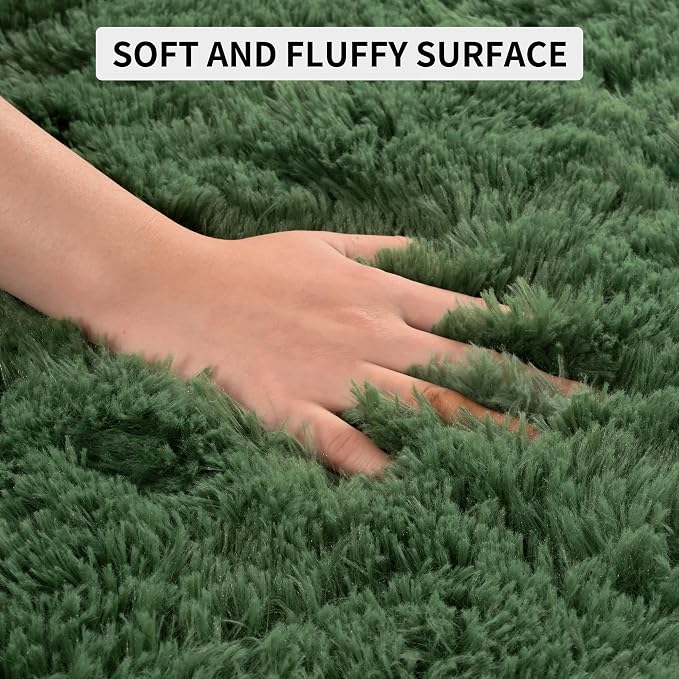 Tepook Fluffy Dark Green Rugs for Living Room Bedroom, 5x8 Soft Area Rug Forest Hunter Green Kids Girls Boys Rug, Indoor Plush Shaggy Non-Slip Carpet for Nursery Classroom Dorm Home Decor