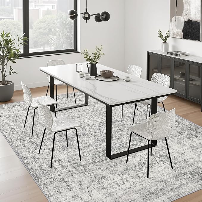 10x12 Area Rug Living Room Rug: Washable Modern Abstract Soft Thin Rug Indoor Floor No Slip Carpet for Bedroom Dining Room Farmhouse Nursery Home Office - Retro Black Grey