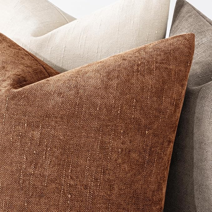 MIULEE Textured Chenille Throw Pillow Covers 18x18 Inch Pecan Brown | Pack of 2 Decorative Soft Throw Pillows, Solid Textured Cushion Covers, Modern Home Decor for Couch Sofa Bedroom Living Room