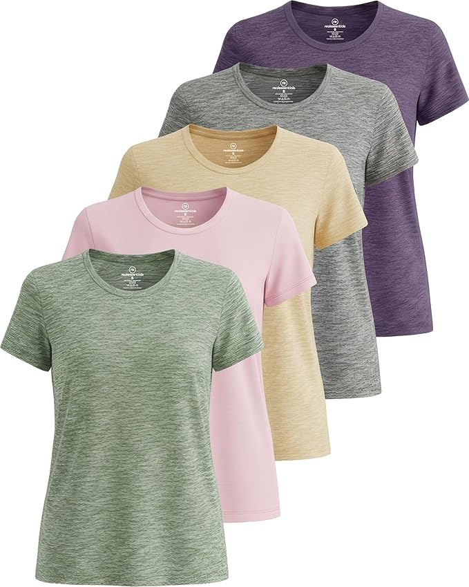 5 Pack Women's Dry Fit Short Sleeve Athletic Gym Workout Running Tops | Available in Plus Size, Exercise, Sports, Fitness, Quick Dry, Cooling, Moisture Wicking, Loose Basic Tees, Yoga, Pilates