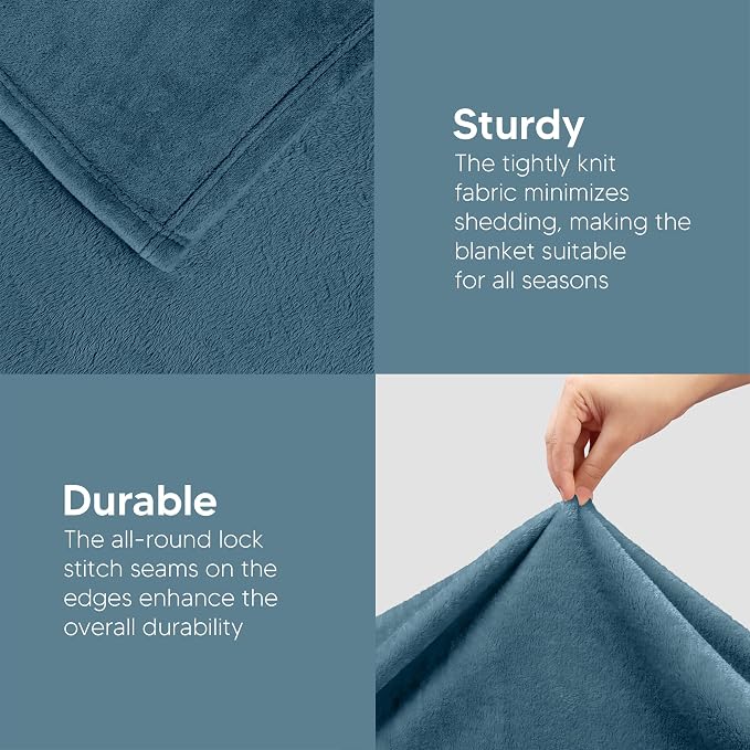 Utopia Bedding Soft Fleece Bed Blanket Queen Size Stone Blue (90x90 Inch) | Microfiber Plush Warm Lightweight Breathable Cozy Blanket Anti-Static, All Season Use, Gift for Women and Men