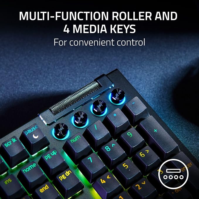Razer BlackWidow V4 Mechanical Gaming Keyboard, Green Switches | Tactile & Clicky Switches, Chroma RGB, 6 Dedicated Macro Keys, Magnetic Wrist Rest, Doubleshot ABS Keycaps, Snap Tap