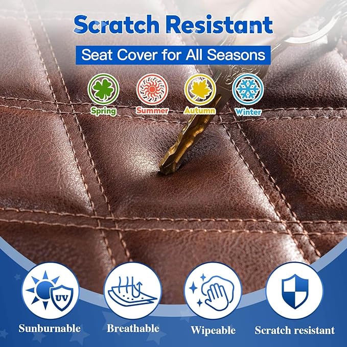 NOKINS 4PCS Golf Cart Diamond Seat Covers Kit, Front and Rear Seat Covers Fits Club Car DS 2000.5-Up Standard Seat Cushion, Club Car DS Vinyl Seat Covers Accessories (Brown Brown 8438)