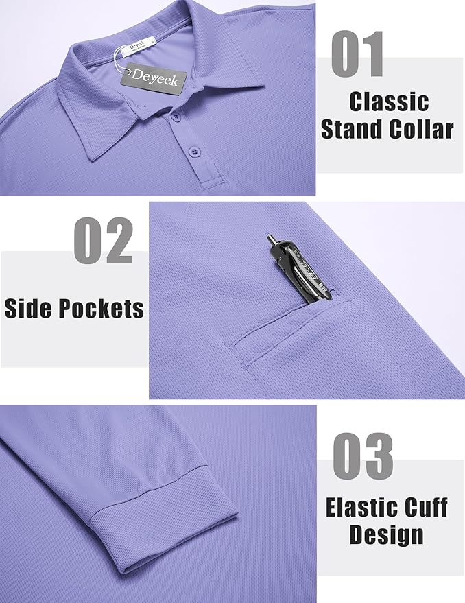 Deyeek Men's Polo Shirts Long Sleeve Golf Polo Shirts for Men Quick Dry UPF 50+ Sun Protection Polos Casual Collared Shirts
