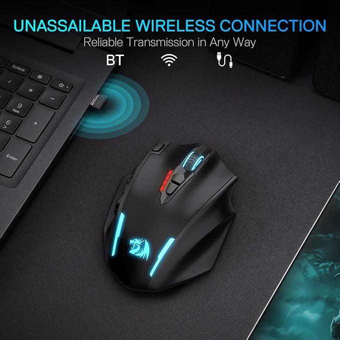 Redragon M913 MAX Wireless MMO Gaming Mouse 26000 DPI Remapping Keys | Cable-Free 0 Delay, Smooth Precise Tracking, Redefine Keybinding Macro, Vibing Backlight, Ergonomic Grip Body Comfort