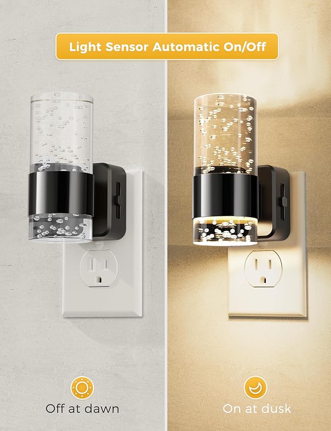 Night Lights Plug into Wall, Dimmable Night Light with Dusk to Dawn Sensor, Acrylic Night Light with Warm Light 3000K, Wall Sconce-Style Design Nightlight for Hallway, Bathroom, 1-Pack