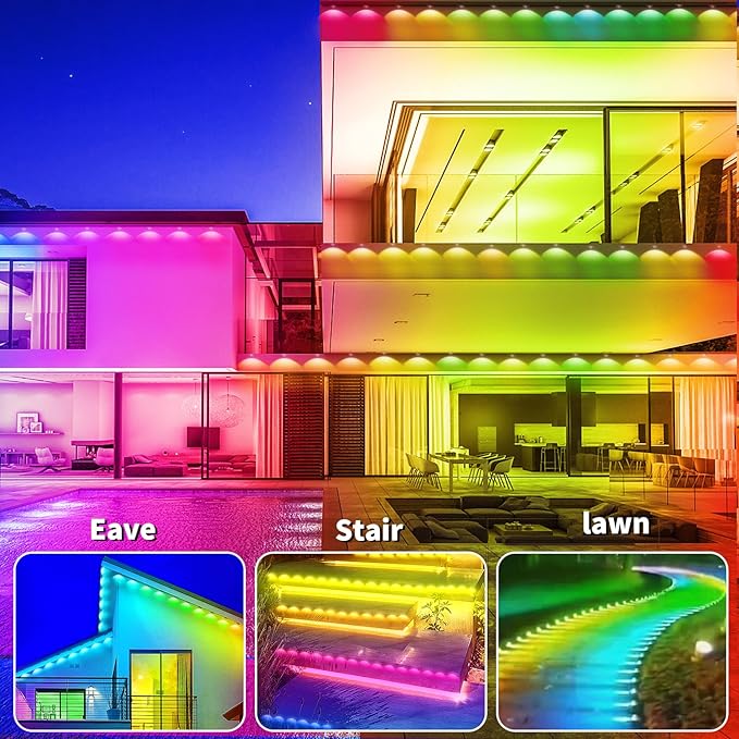 300ft Permanent Outdoor Light,RGB Eaves Lights with App Control Remote,DIY IP67 Waterproof Under Eave Lighting,Outside led Lights for House,Party,Christmas Decorations(2 Rolls 150FT)