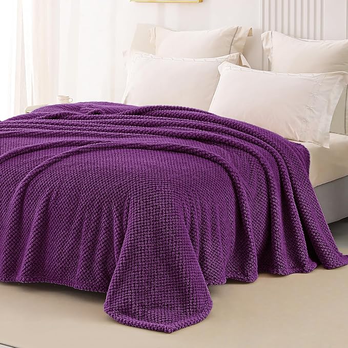 Whale Flotilla Soft Fleece King Size Bed Blanket, Purple | 90x104 Inch, Suitable for Bed, Fluffy Fuzzy Jacquard Blankets for All Season, Lightweight and Cozy