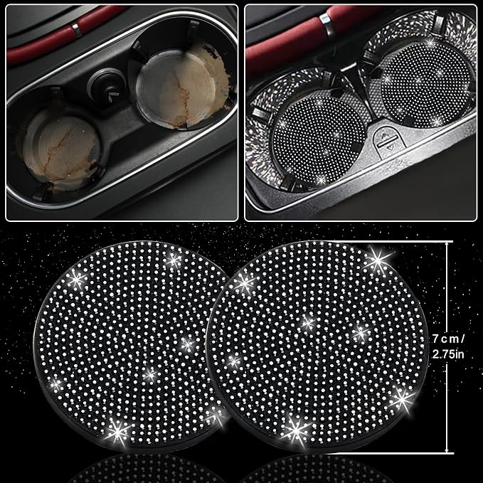 NBTEPEM 27 PCs Black Bling Car Accessories Set for Women, Steering Wheel Covers Universal Fit 15 Inch, Bling License Plate Frame, Bling Phone Holder, Bling Car Coasters (Black Diamond)