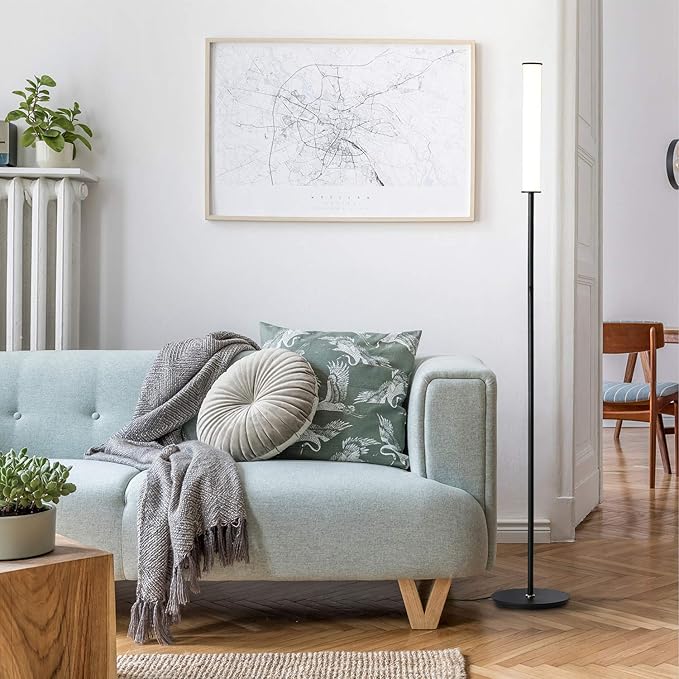 O’Bright LED Cylinder Floor Lamp with Remote Control, Full Range Dimming, Adjustable Color Temperature 3000K-6000K, Minimalist Standing Lamps for Living Room, Bedrooms and Office, Black