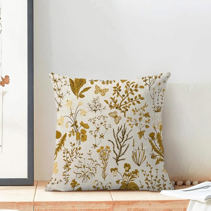 AEIOAE Summer Pillow Covers 24x24 Inch Set of 2,Mustard Yellow Wild Flower Plant Throw Pillows Case,Seasonal Floral Outdoor Decorative Square Linen Farmhouse Decor Cushion Covers for Home Couch