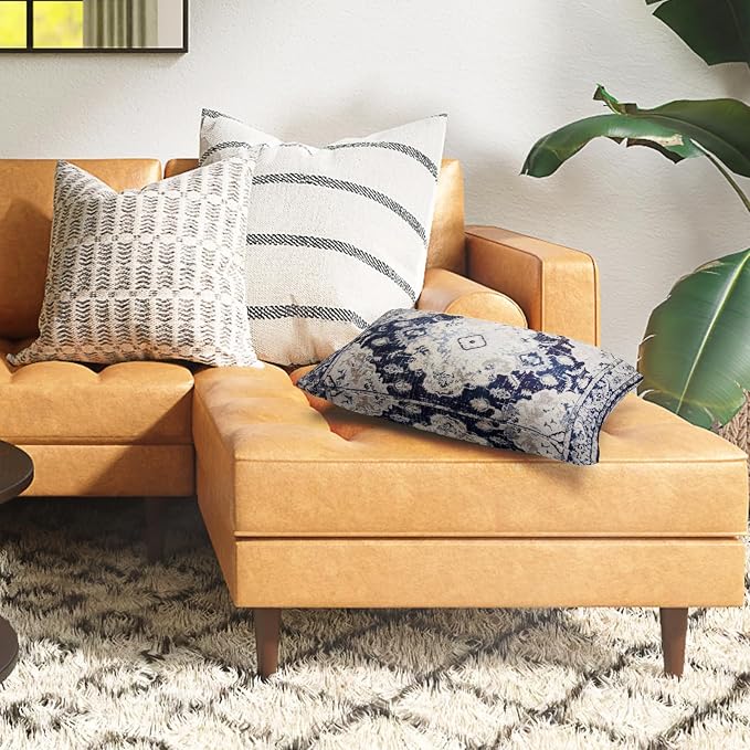 Snycler Boho Throw Pillow Covers 12x20 inch Set of 2 Boho Rug Carpet Double Sided Pattern Cotton Soft Pillow Case Cushion Cover Pillowcase for Couch Sofa Bed Decorative (Navy Blue)