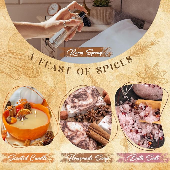 SALUBRITO Spice Fragrance Oils Set, Premium Essential Oils Set for Diffuser, Candle, Soap Making, Warm Fall Scented Oil, Cinnamon, Spiced Cider, Pumpkin Pie, Coffee Cake, Gingerbread, Vanilla