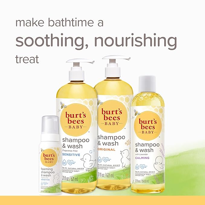 Burt's Bees Baby Shampoo and Body Wash with Lavender, Calming Tear Free Baby Soap, 98% Natural Origin, 21 Fl Oz