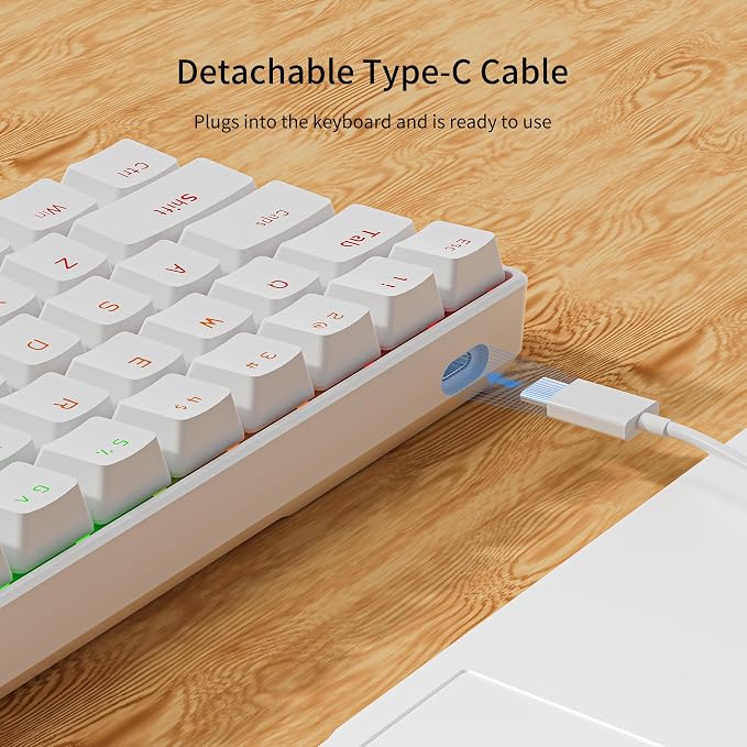 Newmen GM611 Mechanical Keyboard,LEDBacklit Wired Gaming Keyboard RedSwitch | Compact Portable,Mini 61 Keys,LED Backlit,60 Percent Mechanical Keyboard,White Keycaps,Windows Laptop PC,Linear Red Switches