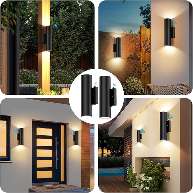 4-Pack Dusk to Dawn Outdoor Wall Lights, 12W 2700K Up and Down LED Porch Lights Outdoor, Black Modern Exterior Lighting Fixtures, Waterproof Anti Rust Outside Lights for House, Patio, Door