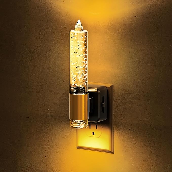 L LOHAS LED Night Light, Amber Candle Night Lights Plug into Wall, 0-100 LM Dimmable Nightlight, Plug in Bubble Night Light with Dusk to Dawn Sensor, for Bathroom Hallway