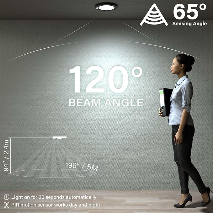 ZAGO LED 6" 120 Volts Closet Light Wired, PIR Motion Sensor Ceiling Disc Light for Closet, Laundry, Garage, Pantry, Wet Location, ETL, Black