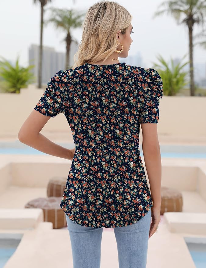 Ivicoer Puff Short Sleeve Shirt for Women Eyelet Tops Summer Crewneck Blouse Loose Fit S-XXL