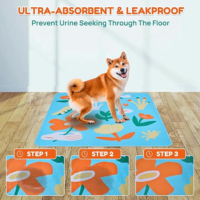 BurgeonNest Washable Pee Pads for Dogs, 2 Pack 54''x54'' Super Absorbent, Leakproof & Non-Slip Reusable Potty Pads for Puppy Playpen, Crate, Whelping Box, Potty Training, Blue