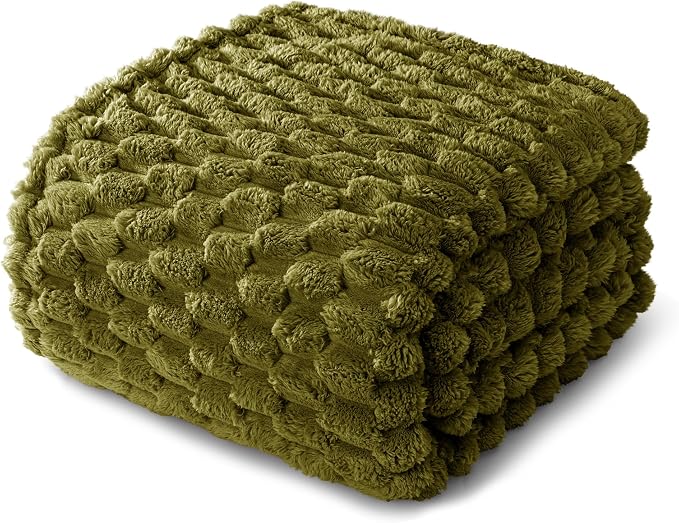 Whale Flotilla Soft Cozy 3D Fleece Throw Blanket for Couch Bed, Olive Green | Super Cozy Lightweight Plush Fluffy Throw, Luxury Decorative All‑Season Couch Cover Blanket for Sofa & Office Chair, 50"x60"