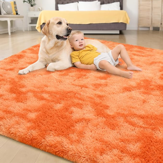 Tepook Orange Area Rugs for Living Room Bedroom, 4x6 Fluffy Shaggy Fuzzy Rug for Kids Room, Large Plush Shag Carpet for Nursery Dorm Classroom Playroom Home Decor Aesthetic