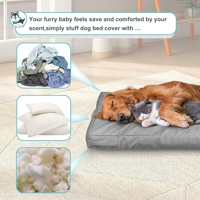 Explore Land Waterproof Dog Bed Cover Canvas Washable Dog Crate Pad Replacement Cover for 36 Inch Crate, 34Lx22Wx3.5H inch, Gray
