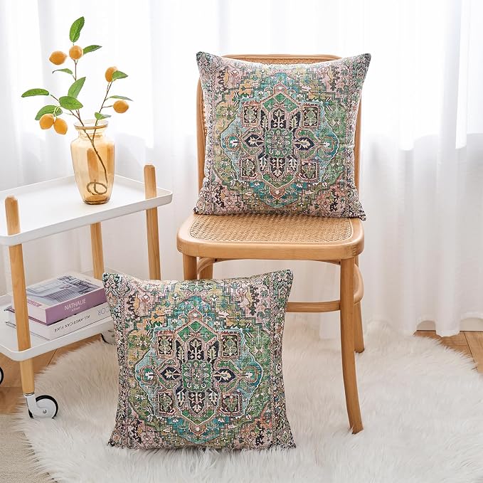Boho Throw Pillow Covers 22x22 inch Set of 2,Boho Vintage Carpet Pattern Antique Ethnic Decor Double Sided Pattern Cushion Cover Soft Pillow Case Living Sofa Room Bed Square Pillow Cover