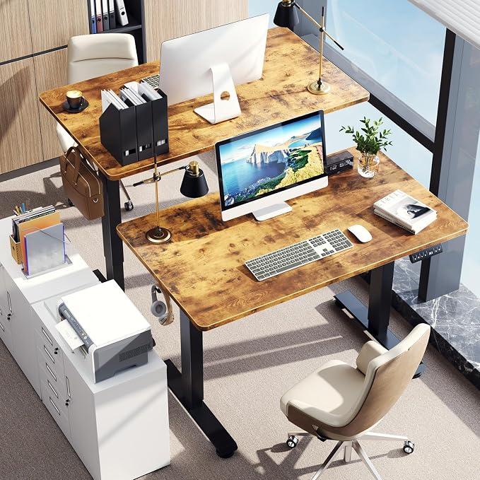 Veken Standing Desk, Brown, 47.2×23.6 Inch | Height Adjustable Sit Stand Up Computer Tables for Home Office, Study , Writing, Suit students, employees and group work