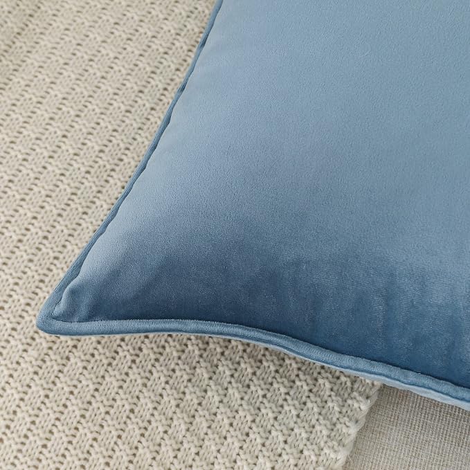 Velvet Stone Blue Throw Pillow Covers 18”x18”Pack of 2 Soft Decorative | Square Cushion Covers for Couch Sofa Bed Livingroom Car Home Decor,45x45Cm