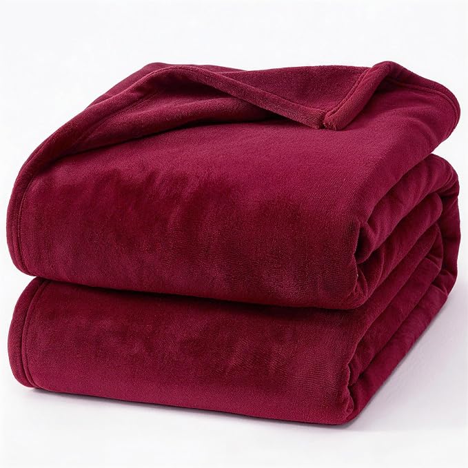 Hansleep Twin Burgundy Red Fleece Blanket, Soft Flannel Bed Blanket | Fuzzy Cozy Blanket 60x80 Inches, Multi-use for Bed, Sofa, Couch, Travel, Camping, All Season Warm Lightweight Cover