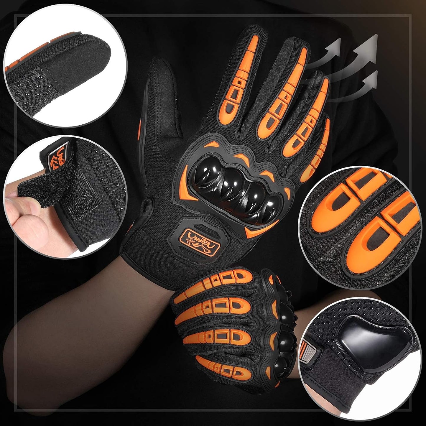 COFIT Motorcycle Gloves Breathable, Touchscreen Motorbike Gloves Anti-Slip with Good Grip Hard Knuckles Protection for Men Women Motocross, BMX ATV MTB Cycling, Road Racing - Orange XXL