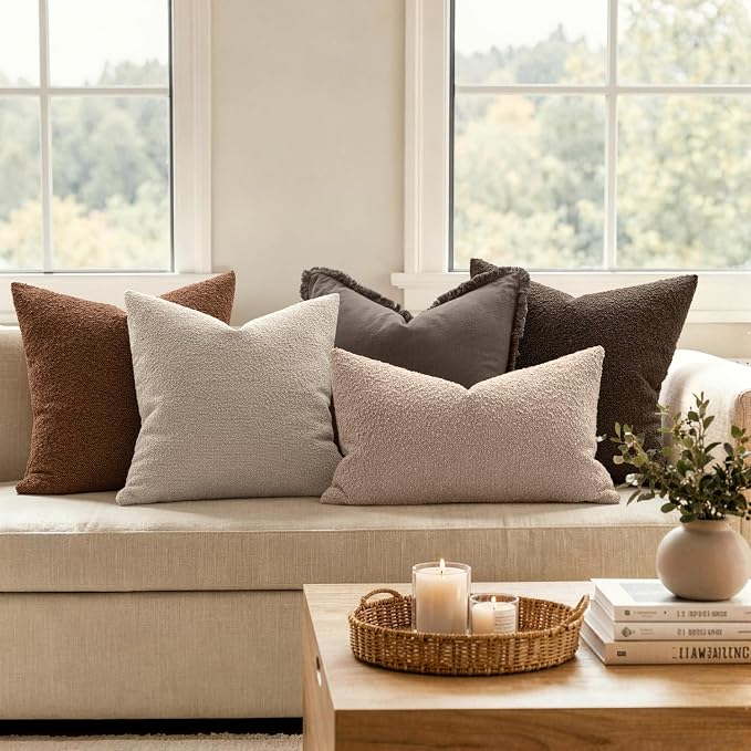 MIULEE 18x18 Decorative Lumbar Boucle Couch Pillow Covers Camel | Set of 2 Textured Neutral Throw Pillow Covers, Accent Solid Pillowcases, Sofa Living Room Home Decor