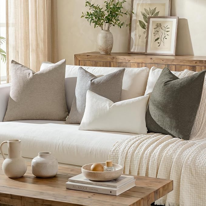 a moment Pack of 2 Decorative Chenille Throw Pillow Covers with Twill Cushion Covers for Sofa Living Room Couch Bed 16x16 Inch Dark Gray