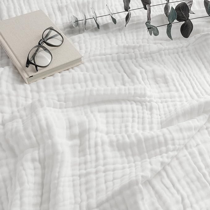 Comfy Cubs Adult Muslin Blanket 90x90” Queen Swaddle Blankets, White | 6 Layer Soft, Breathable & Lightweight Muslin Adult Blanket - Machine Washable & Designed in the US Bedding for All Seasons