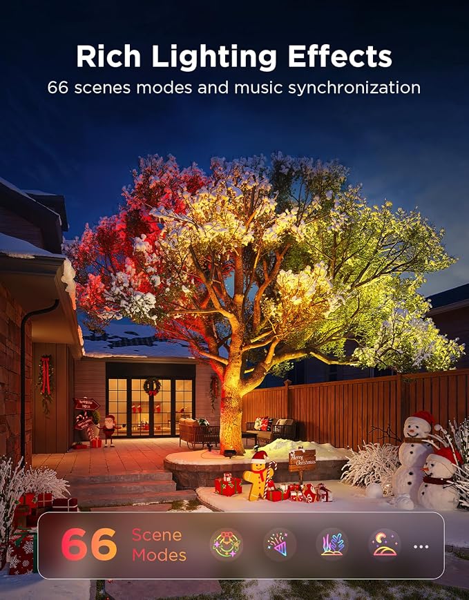 Govee Outdoor Tree Lights 3-Pack, RGBWIC LED Landscape Lighting | Outdoor Lights for Yard Garden Patio, 66 Scene Modes for Holiday Party and Event, App Control, Google Assistant, Matter