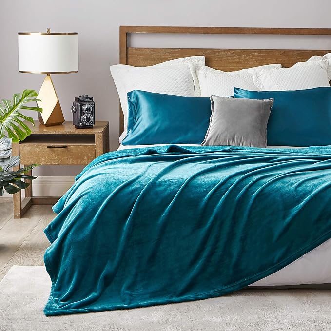 Hansleep Throw Teal Fleece Blanket, Soft Flannel Bed Blanket | Fuzzy Cozy Blanket 50x60 Inches, Multi-use for Bed, Sofa, Couch, Travel, Camping, All Season Warm Lightweight Cover
