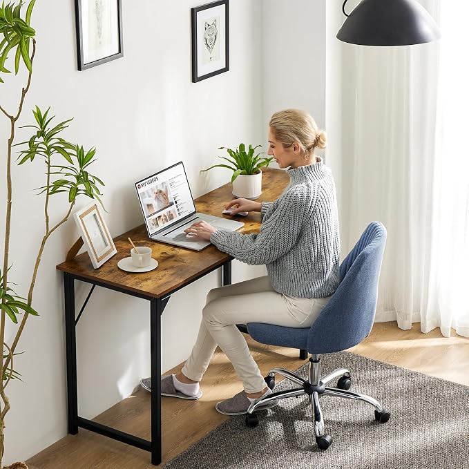 Sweetcrispy 63-Inch Small Computer Desk for Bedroom, Brown | Gaming Writing Work and Study Desk for Home Office, Sturdy Metal Frame and Compact Modern Design with X-Shaped