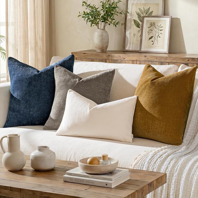 Fall Decorative Throw Pillow Covers Pack of 2,20x12 Inch Warm Brown | Twill Chenille Cushion Covers for Sofa Living Room Couch Bed