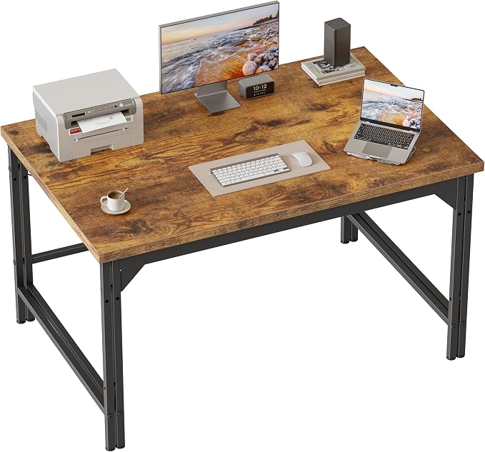 Mericonia 40 Inch Computer Desk, 1" Thick Small Office Table, Brown | Modern Simple Style, Heavy Duty Industrial Frame, Small Study & Writing Table for Home Bedroom Work