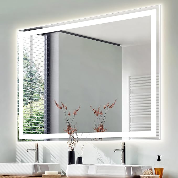JONATHAN Y MIR100A-2432 Pax 24 in. W x 32 in. H Small Rectangular Frameless Antifog Front/Back-Lit Wall Bathroom Vanity Mirror with Smart Touch
