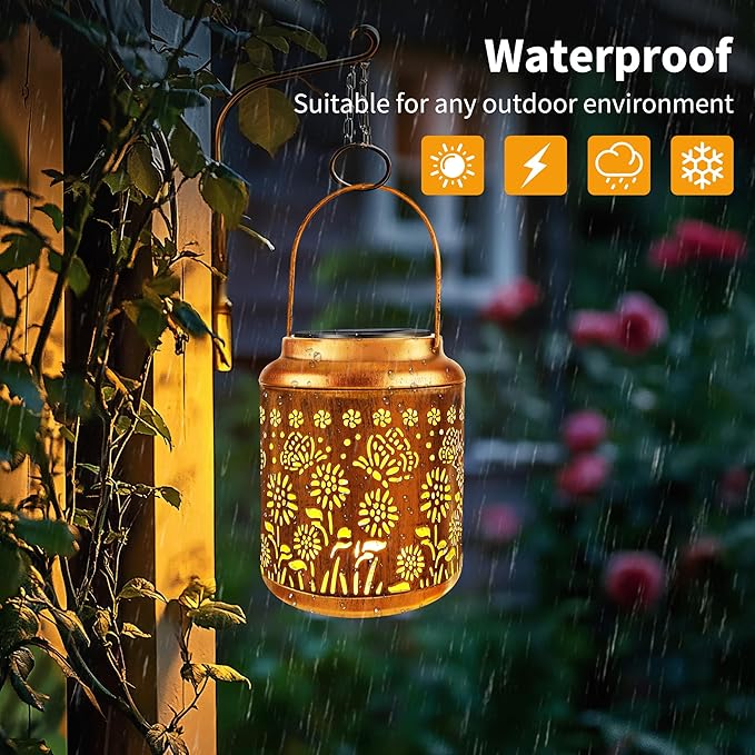 Brizled Butterfly Solar Lantern Lights 2 Pack, Warm White Christmas/Birthday Gift for Women Mom Grandma, Waterproof Hanging Solar Butterfly Lights, LED Lanterns for Garden Patio Path Tabletop Decor