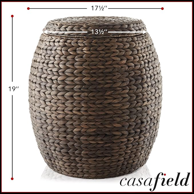Casafield Round Storage Basket with Lid - Espresso Dark Brown, Handwoven Hyacinth Organizer for Laundry, Blanket, Plants, Bedroom, Living Room, Office