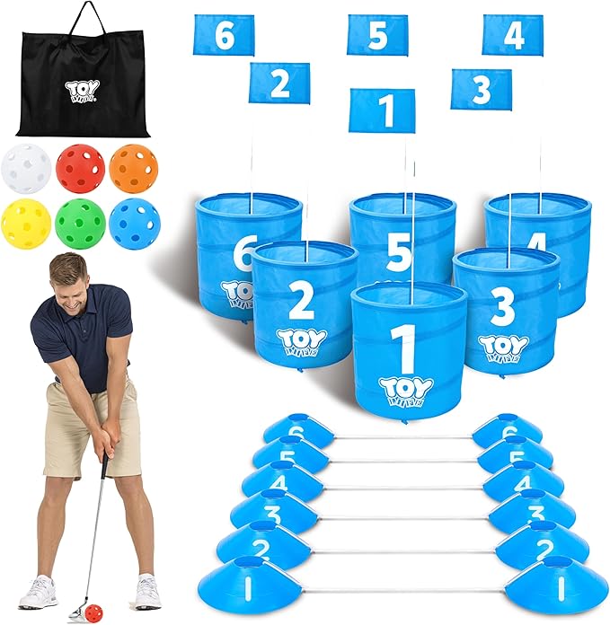 TOY Life Golf Game Set, 6 Holes Backyard Golf Bucket Game for Adults Kids, Practice Golf Course with Balls and Flag, Outdoor Indoor Golf Yard Game for Beach, Camping and Lawn