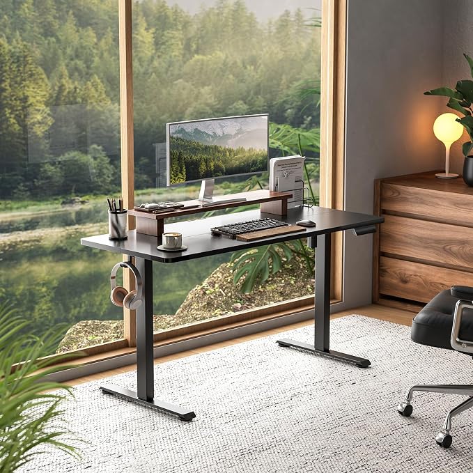 Veken Standing Desk, 63×23.6 Inch Electric Gaming Table, Black | Height Adjustable Sit Stand Up Computer Tables for Home Office, Study , Writing, Suit students, employees and group work