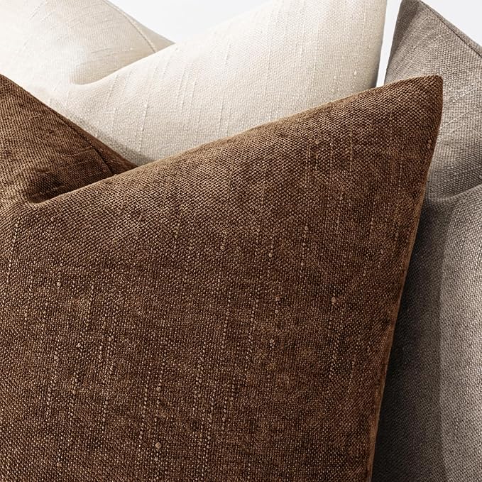 MIULEE Textured Chenille Throw Pillow Covers 22x22 Inch Honey Brown | Pack of 2 Decorative Soft Throw Pillows, Solid Textured Cushion Covers, Modern Home Decor for Couch Sofa Bedroom Living Room
