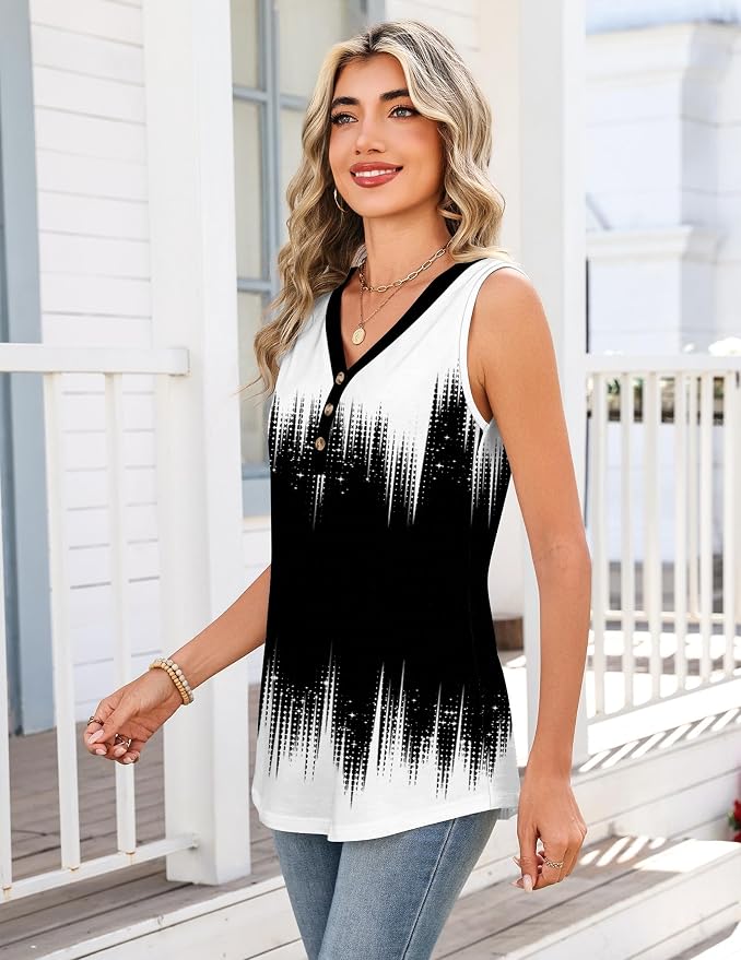 Zeagoo Tank Tops for Women 2026 Summer Top Henley Shirts Dressy Casual Loose Fit V-Neck Button Down Sleeveless Tshirt Blouse
